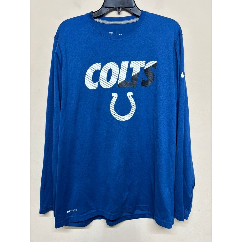 Nike Indianapolis Colts Long Sleeve Dri-Fit Football Shirt Blue‎ Mens Large NFL